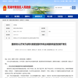 国务院办公厅关于运用大数据加强对市场主体服务和监管的若干意见_芜湖市政务公开平台